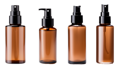 cosmetic brown bottle, mist  isolated on a transparent PNG background, white background, Generative Ai