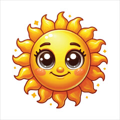 a smiling sun with big eyes and a smile on it's face is shown vector illustration