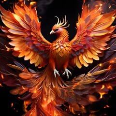 A stunning phoenix tattoo, with fiery wings ablaze in vibrant orange, red, and gold hues, creates a mesmerizing spectacle of power and rebirth. The high-resolution image showcases Generative AI