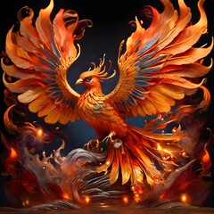 A stunning phoenix tattoo, with fiery wings ablaze in vibrant orange, red, and gold hues, creates a mesmerizing spectacle of power and rebirth. The high-resolution image showcases Generative AI