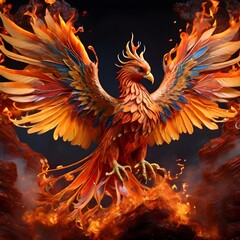 A stunning phoenix tattoo, with fiery wings ablaze in vibrant orange, red, and gold hues, creates a mesmerizing spectacle of power and rebirth. The high-resolution image showcases Generative AI