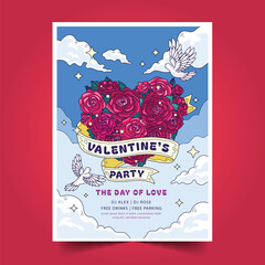 hand drawn valentine s day vertical poster template design vector illustration
