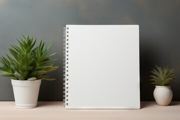 A blank notebook on a desk in a mock up setting