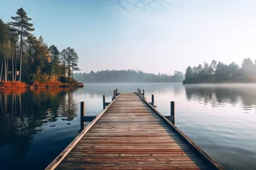 Fotobehang A pier extending into a calm lake in the afternoon © KerXing