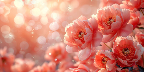 Background with beautiful pink peonies. Banner, wallpaper