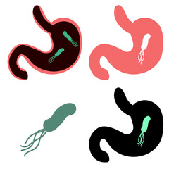 Human stomach and helicobacter pylori. Vector illustration cartoon style. 위장질환, 위염과 헬리코박터균