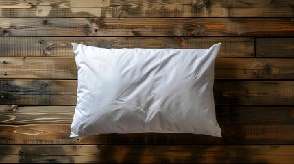 Blank soft pillow on wooden background, generative ai