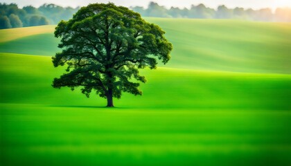 lonely single tree in a green field. freshness concept. beauty of nature. 