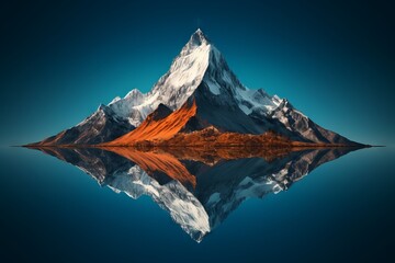Reflection of a mountain peak in a mirror like lake - obrazy, fototapety, plakaty