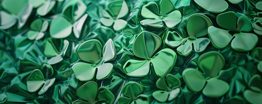 St. Patrick's Day celebration,repetition, featuring a green shamrock-shaped pattern. Infuse an air of mystery into the scene by employing a style reminiscent, organic and seapunk elements,background