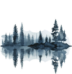 Pine forest isolated on transparent background. PNG