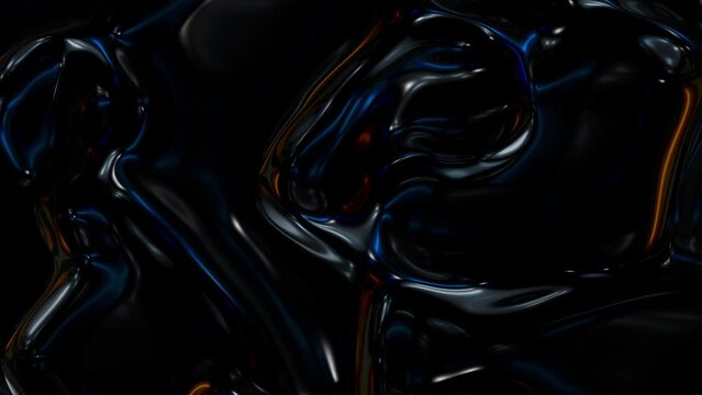 Abstract dark blue orange black coloured molten metal slow motion animation background. 