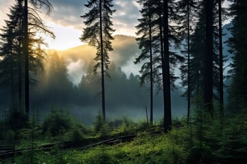 The serenity of a mountain forest in the early morning