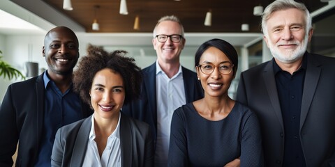 Five people diverse group of success business team