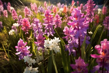 The vibrant colors of a field of wild orchids
