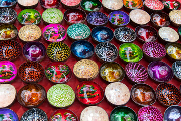View of the ceramic bowls selling in the market of Luang Prabang, Laos