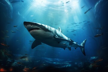 Obraz premium A majestic shark swimming by in a massive tank