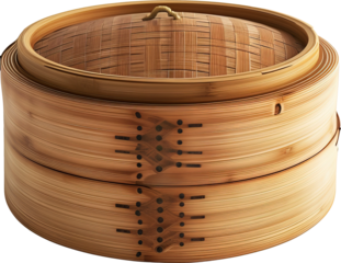 Bamboo Steamer isolated on transparent background. PNG