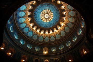 A mosque's dome with intricate Eid decorations