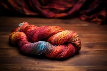 A skein of hand-dyed silk blend yarn