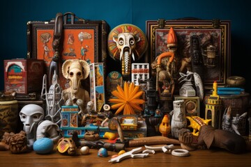 A world traveler's collection of exotic souvenirs, a testament to their wanderlust