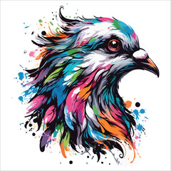 Abstract Pigeon head multicolored paints colored drawing vector illustration 