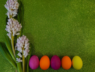 Happy easter! Flat Lay, postcard or Internet banner with Copy Space on Easter