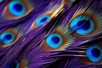 Obraz premium Macro image showcasing the intricate patterns of a peacock feather