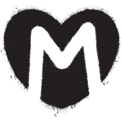 Spray Painted Graffiti font M  inside heart isolated with a white background.