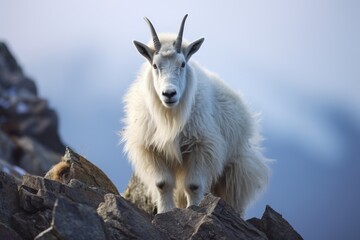 Obraz premium A close-up of a mountain goat on a rocky ledge