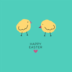 Cute baby chicks. Greeting card for Happy Easter. Trendy minimalistic illustration. Website decoration, graphic elements. Holiday covers, posters, banners, greeting card. Flat vector illustrations