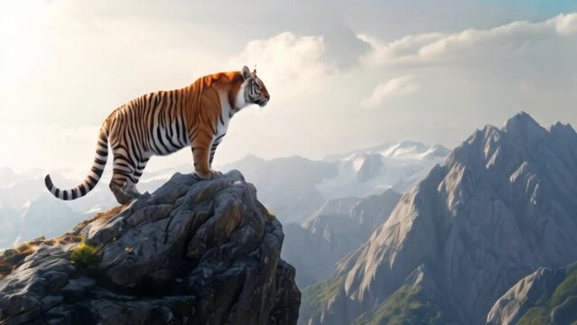 footage of a tiger on a mountain