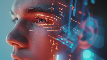 Fototapeta na wymiar Cyber security and data protection concept. Close up of man's eye with cyber security hologram.