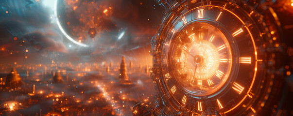 abstract fusion of a clock face and a hydrogen bomb where the intricate gears of the clock blend seamlessly into the atomic structure of the bomb Highlight the critical