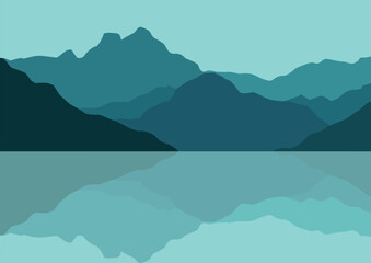 Fototapeta na wymiar Beautiful landscape with lake. Vector illustration in flat style.