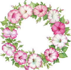 Petunia wreath isolated on transparent background. PNG