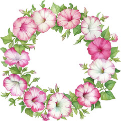 Fototapeta premium Petunia wreath isolated on transparent background. PNG