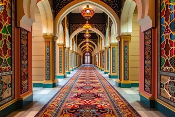 The interior of the mosque is decorated with beautiful Islamic calligraphy
