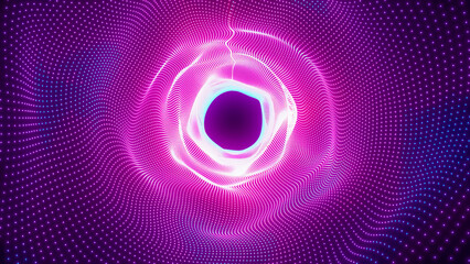 Purple energy magic hi-tech light digital tunnel frame made of futuristic energy lines. Abstract background