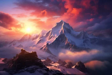 Foto op Plexiglas The dramatic colors of a mountain sunrise © KerXing