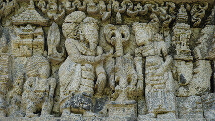 Relief on the wall of Tegowangi temple in Kediri, East Java. This temple is the place for the Bhre Matahun Pendharmaan