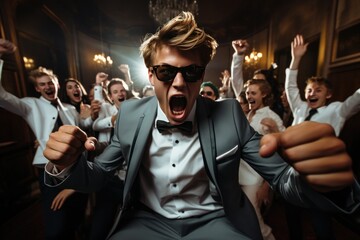 Energetic Young Man Leads a Festive Prom Night Celebration
