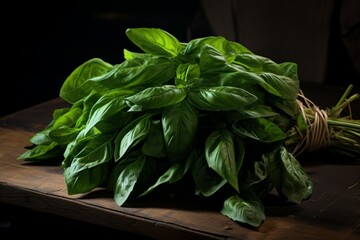 A bundle of fragrant basil leaves