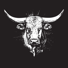 Grunge Bull Logo: Bold Vector Illustration with Textured Effect, of a Longhorn Bull .
