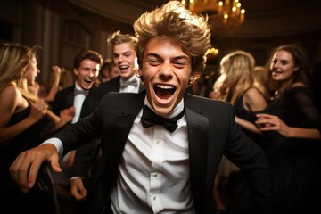 Exuberant Joy at a Black-Tie Event: Young People Celebrating Together
