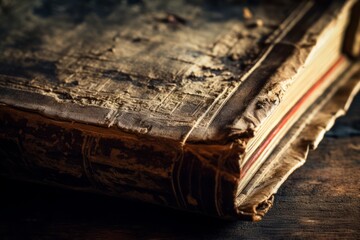 A detailed shot of the texture of an old, weathered book