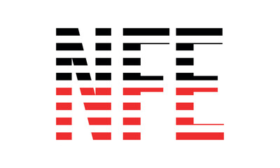 NFE three initial letter iconic line negative space minimal logo design vector template. monogram, abstract, wordmark, business, typography, minimalist, brand, company, flat, modern, unique, simple