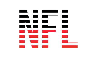 NFL three initial letter iconic line negative space minimal logo design vector template. monogram, abstract, wordmark, business, typography, minimalist, brand, company, flat, modern, unique, simple