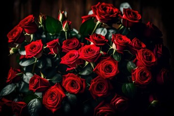 A stunning arrangement of red roses, realistically portrayed in rich