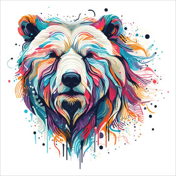 Abstract Polar bear head multicolored paints colored drawing vector illustration 